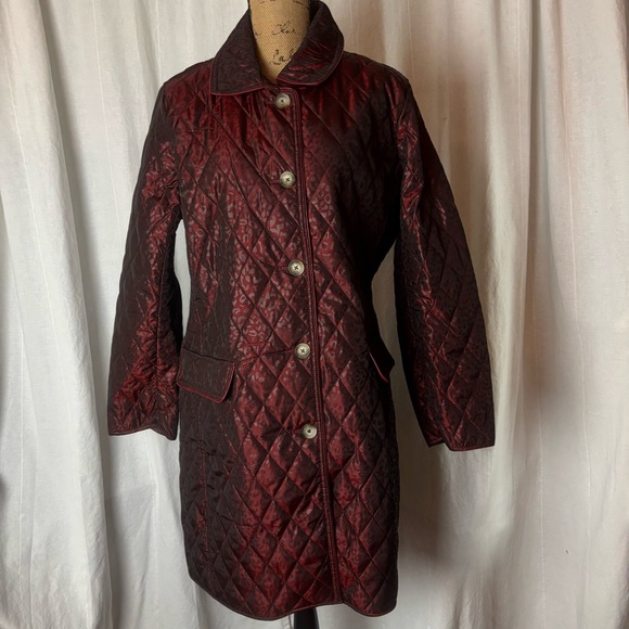 Chico's Jackets & Blazers - Chico’s Long Quilted Animal Print Midi Coat Shimmer Burgundy Size 3 XL 16-18